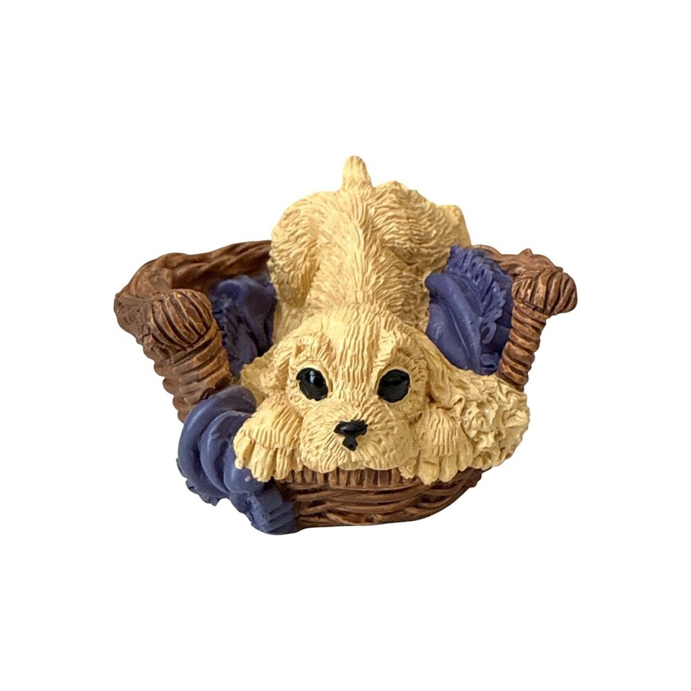 Kathy Wise for Enesco Vintage Blonde Cocker Spaniel in Basket Dog Figurine Resin